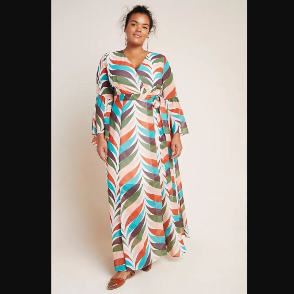 Plus-Size Multi-Color Leaf-Print Maxi Dress